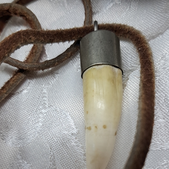 Vintage Carved Tooth Pendant With Leather Cord - Picture 3 of 5